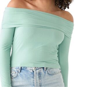 Elegant Mint Off-Shoulder Long Sleeve Top